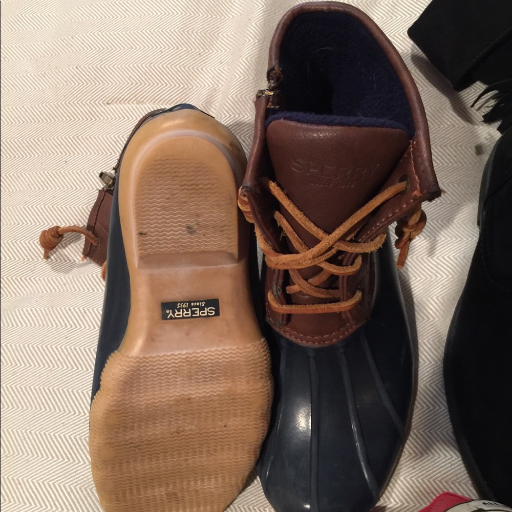 Navy Sperry duck boots